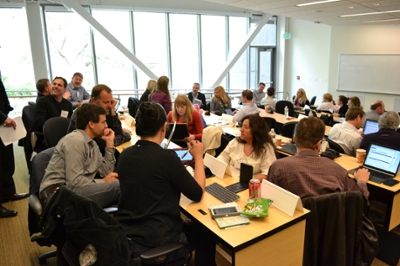 Participants working on group projects