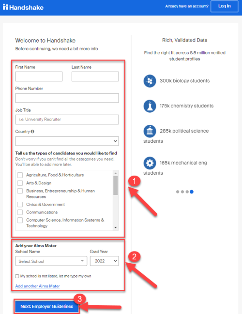 Handshake Employer Signup